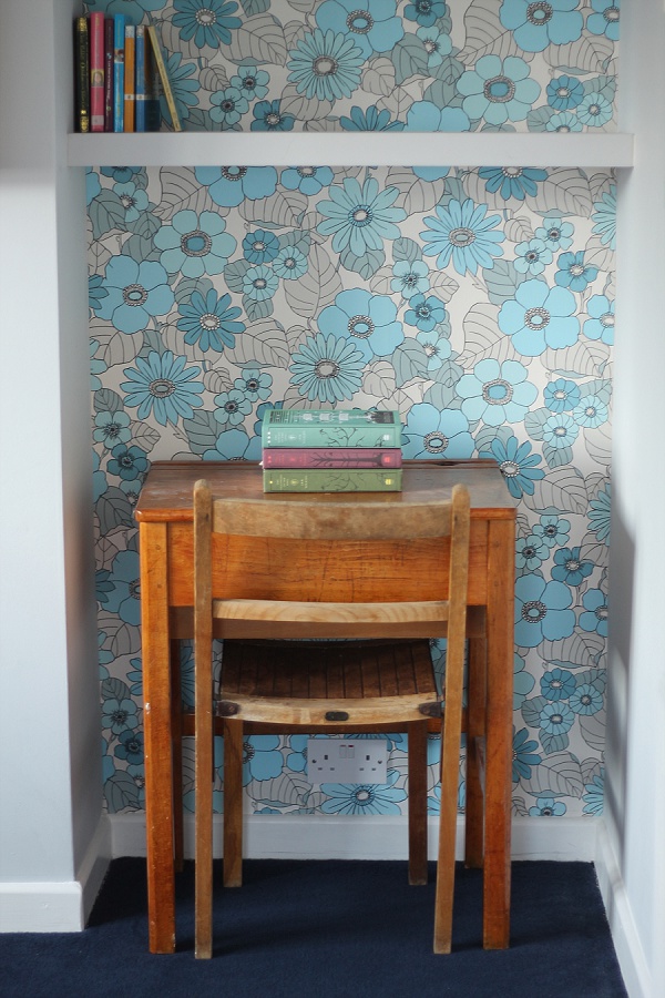 Vintage school desk retro wallpaper